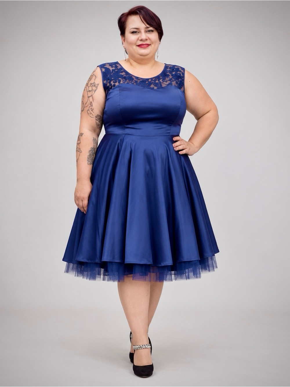 Torrid Navy Blue Satin Lace Fit & Flare Dress Size 22